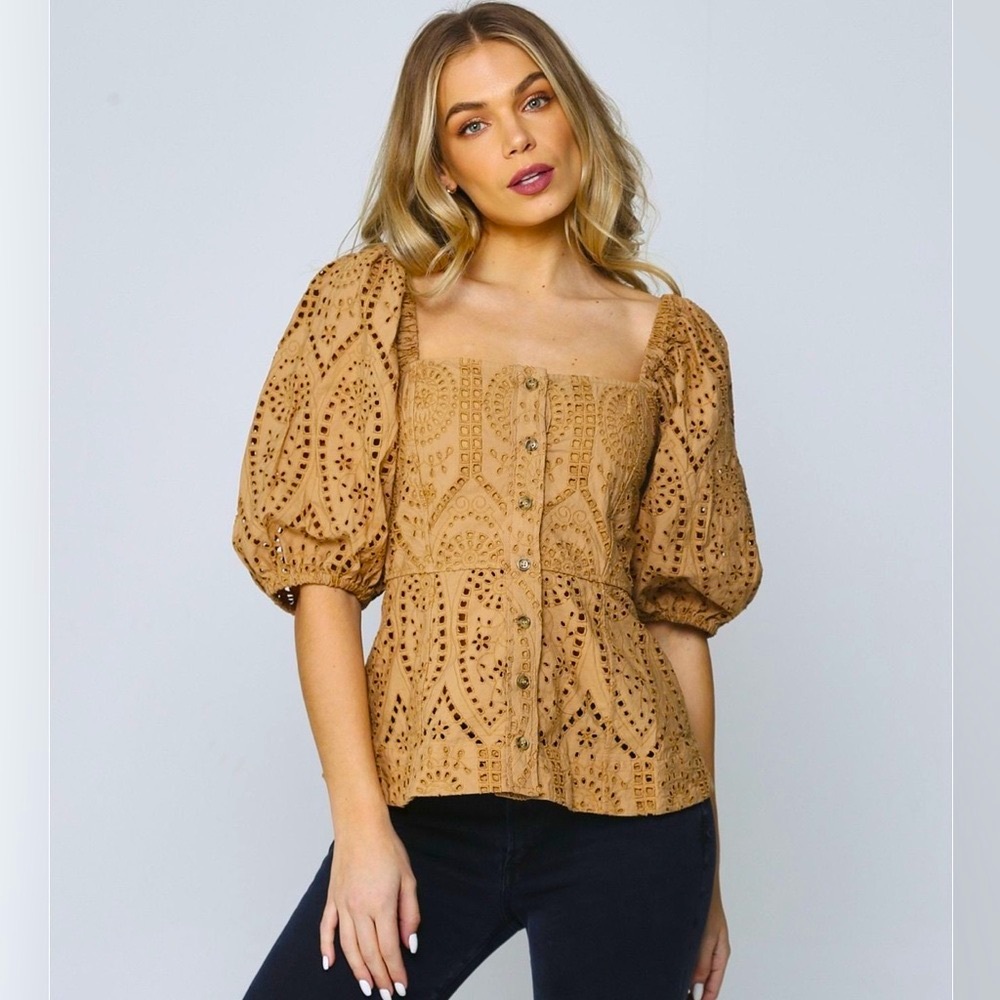 NWOT GANNI Broderie Anglaise Square Neck Top